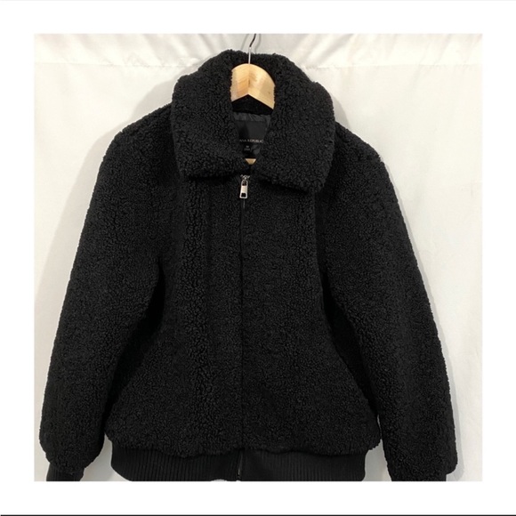 Banana Republic Teddy Sherpa Shearling Full Zip Bomber Jacket In Black - Picture 4 of 12